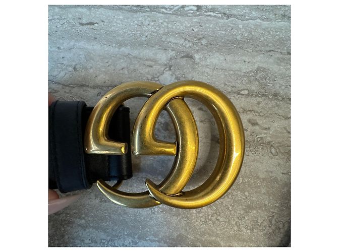 Cintura Gucci GG Marmont in pelle Nero D'oro - vista 8