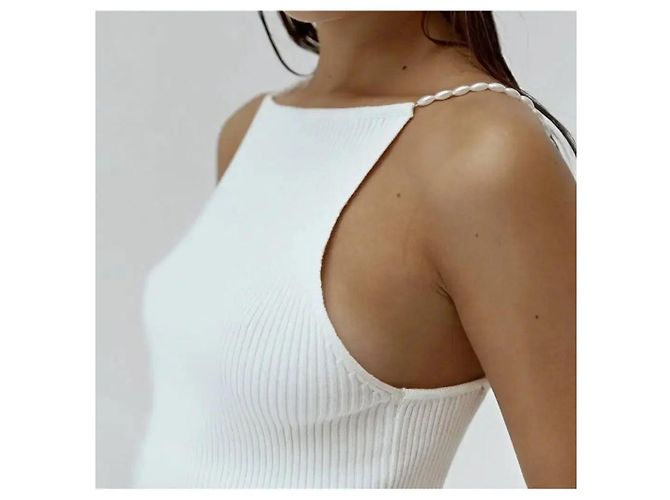 Autre Marque Musier Top de tirantes de canalé blanco con perlas - vista 2