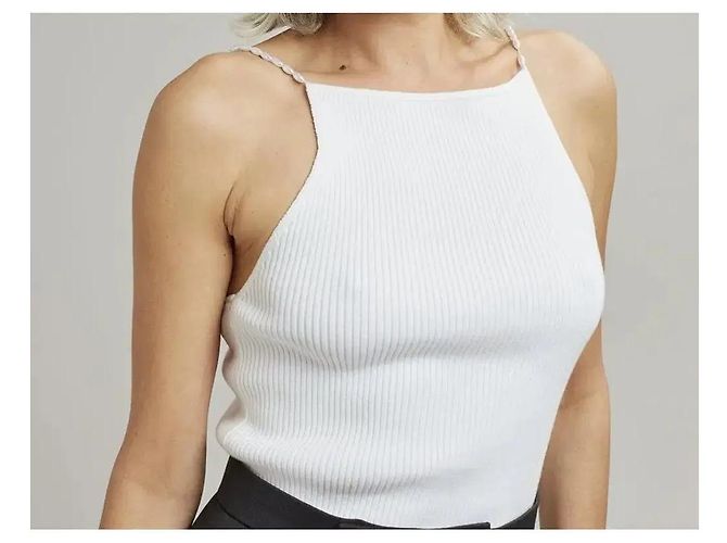Autre Marque Musier Top de tirantes de canalé blanco con perlas - vista 3