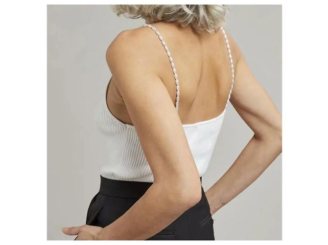 Autre Marque Musier Top de tirantes de canalé blanco con perlas - vista 4