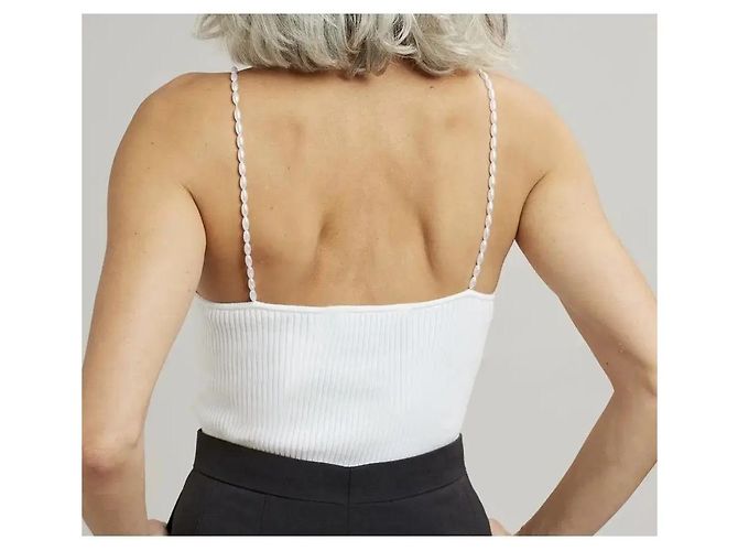 Autre Marque Musier Top de tirantes de canalé blanco con perlas - vista 5