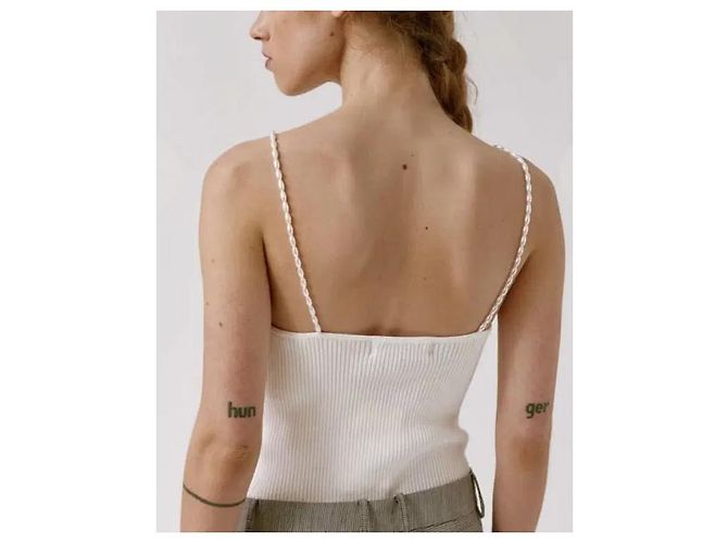 Autre Marque Musier Top de tirantes de canalé blanco con perlas - vista 9