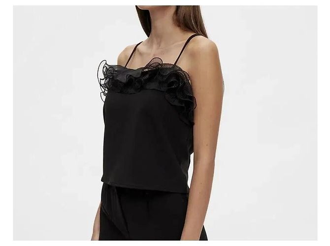 Autre Marque Schwarzes Top mit Organza-Rüschen - Ansicht 5