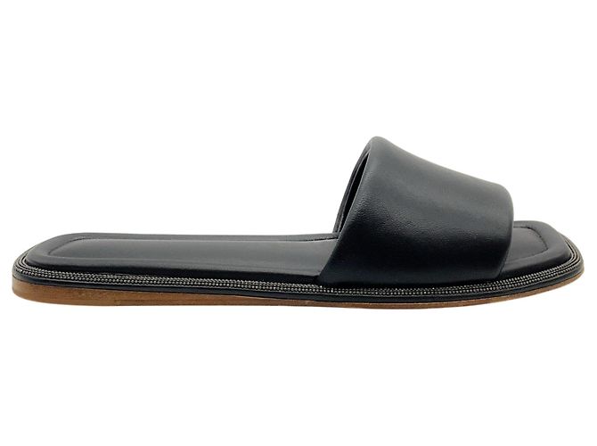 Sandali slide Brunello Cucinelli in pelle nera con Monili Nero - vista 2
