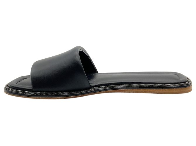Sandali slide Brunello Cucinelli in pelle nera con Monili Nero - vista 3