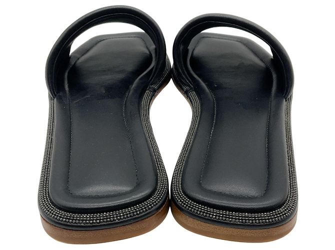 Sandali slide Brunello Cucinelli in pelle nera con Monili Nero - vista 5