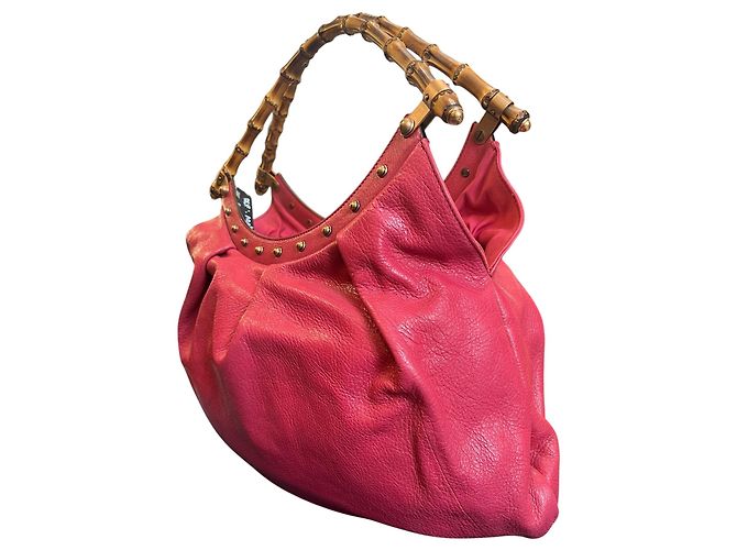 Bamboo Borsa Gucci in pelle rosa con manico in bambù marrone - vista 2