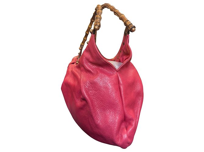 Bamboo Borsa Gucci in pelle rosa con manico in bambù marrone - vista 3