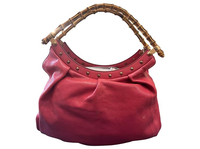 Bamboo Borsa Gucci in pelle rosa con manico in bambù marrone - vista 4