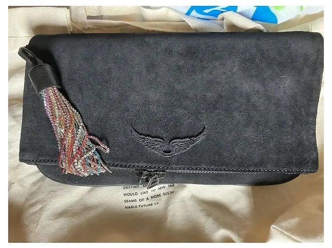 Zadig & Voltaire Clutch Rock in scamosciato nero - vista 18