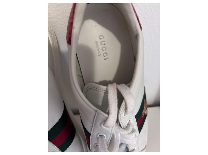 Gucci Ace Sneaker aus weißem Leder mit Biene Rot Grün - Ansicht 4