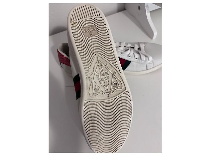 Gucci Ace Sneaker aus weißem Leder mit Biene Rot Grün - Ansicht 5