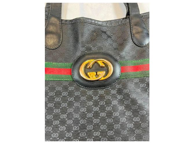 Borsa Tote Gucci Monogram GG Nero Rosso Verde - vista 4