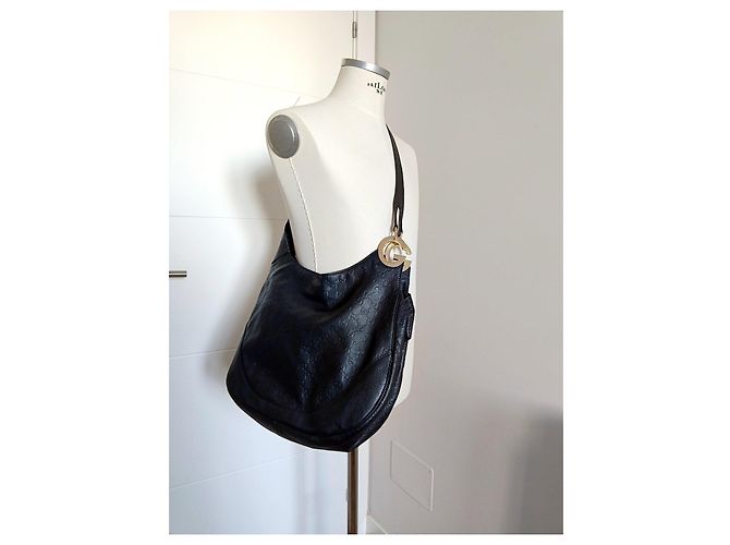 Bolsa de ombro Gucci couro preto monograma GG - vista 12