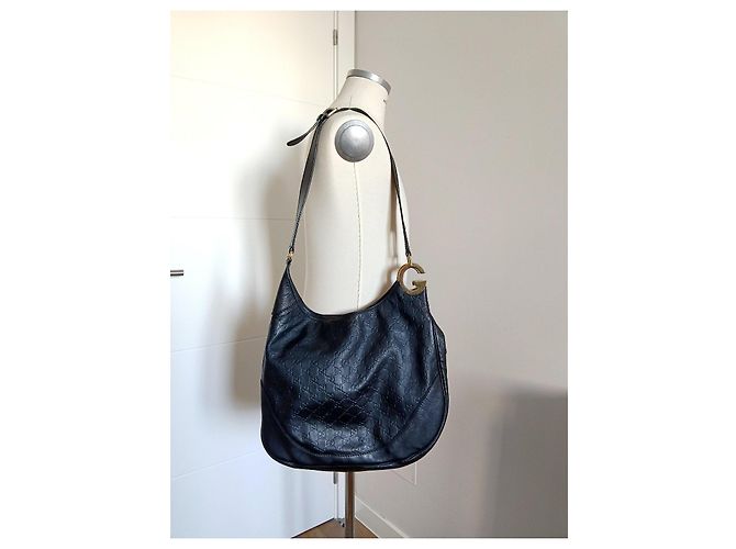 Bolsa de ombro Gucci couro preto monograma GG - vista 13