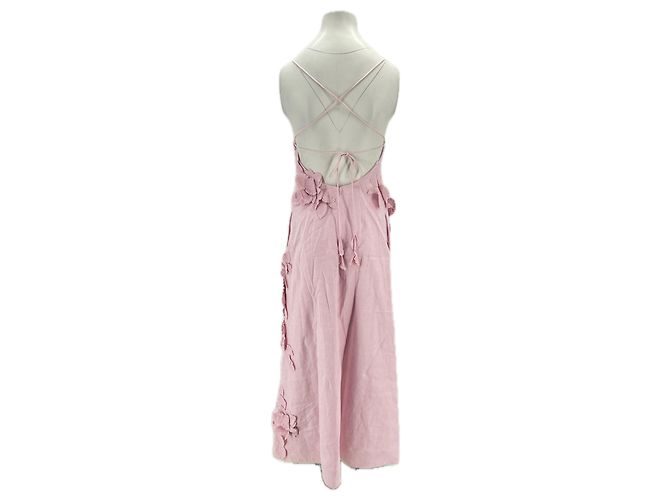 Zimmermann Langes rosa Leinenkleid mit bestickten Trägern Pink - Ansicht 2