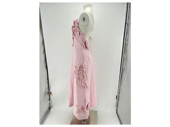 Zimmermann Langes rosa Leinenkleid mit bestickten Trägern Pink - Ansicht 4