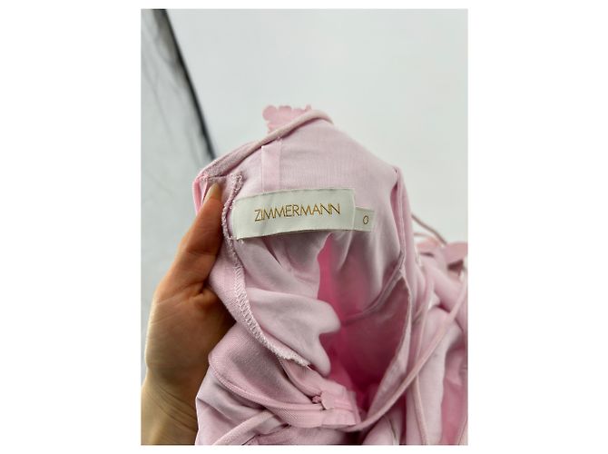 Zimmermann Langes rosa Leinenkleid mit bestickten Trägern Pink - Ansicht 6