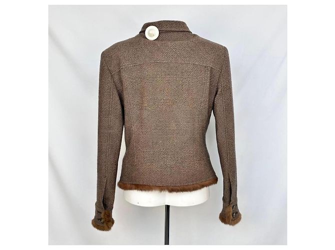 Giacca corta Sportmax in tweed marrone e pelliccia sintetica - vista 2
