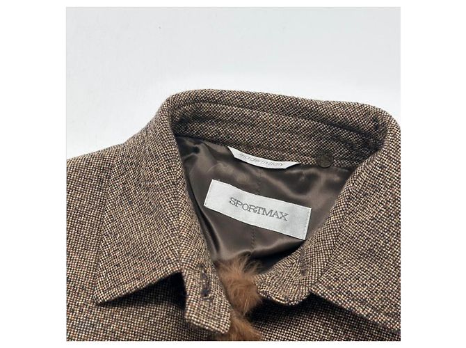 Giacca corta Sportmax in tweed marrone e pelliccia sintetica - vista 3