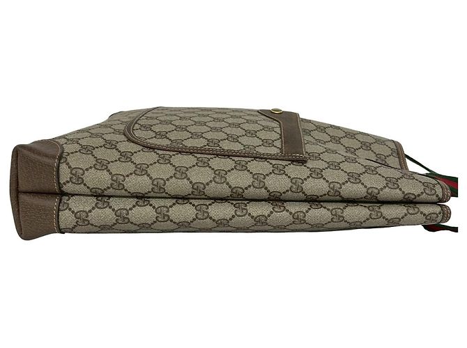 Bolso Tote de Cuero Gucci Vintage Sherry Line GG Logo Castaño Roja Verde - vista 6