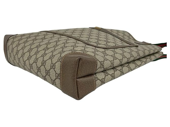 Bolso Tote de Cuero Gucci Vintage Sherry Line GG Logo Castaño Roja Verde - vista 8