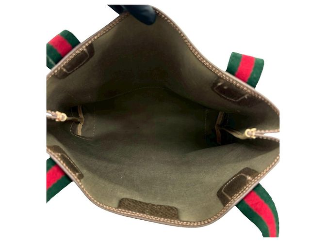 Bolso Tote de Cuero Gucci Vintage Sherry Line GG Logo Castaño Roja Verde - vista 9