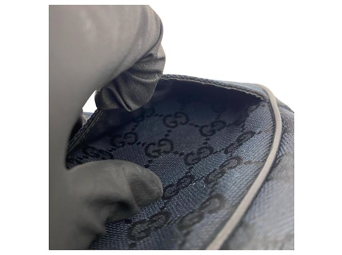 Gucci GG Canvas Muster Leder Mini Handtasche Schwarz Marineblau - Ansicht 10