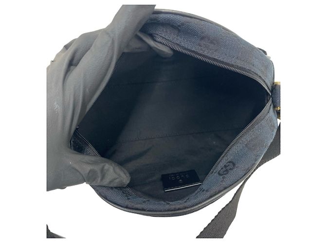 Gucci GG Canvas Muster Leder Mini Handtasche Schwarz Marineblau - Ansicht 9
