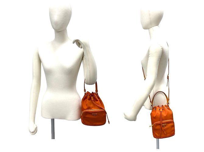 Borsa a mano in nylon e pelle Saffiano con logo Triangle Prada Arancione - vista 2