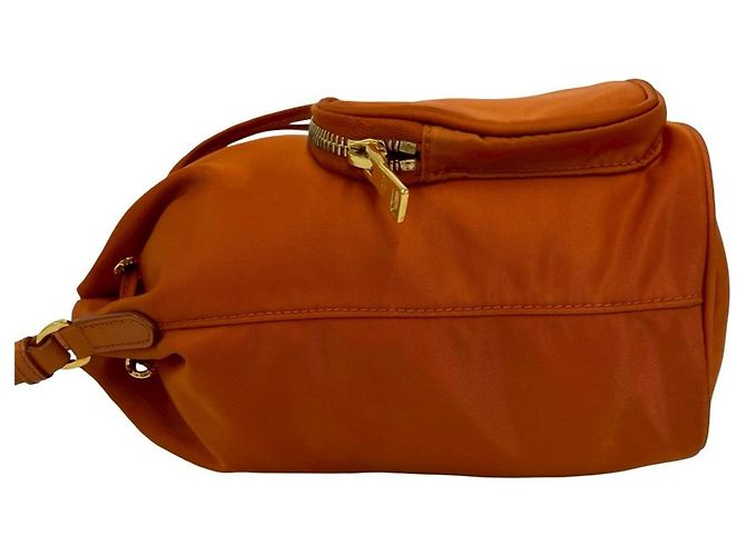 Borsa a mano in nylon e pelle Saffiano con logo Triangle Prada Arancione - vista 5