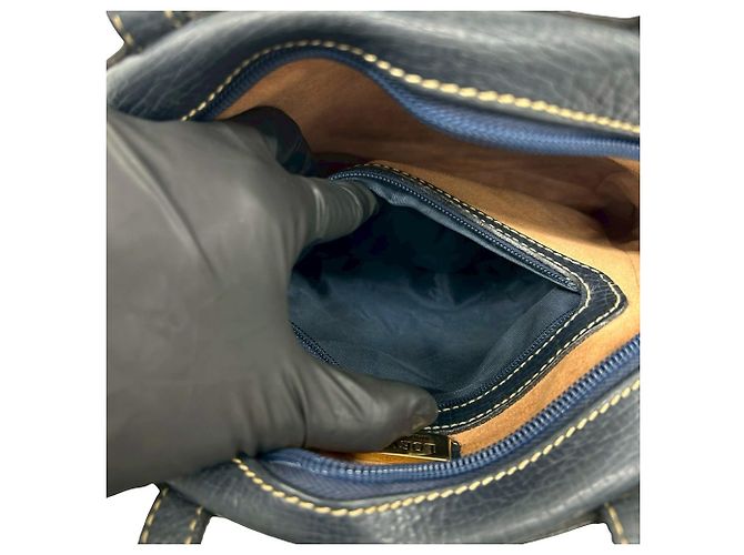 Loewe Vintage Logo Prägeleder Halb-Schultertasche Marineblau - Ansicht 10