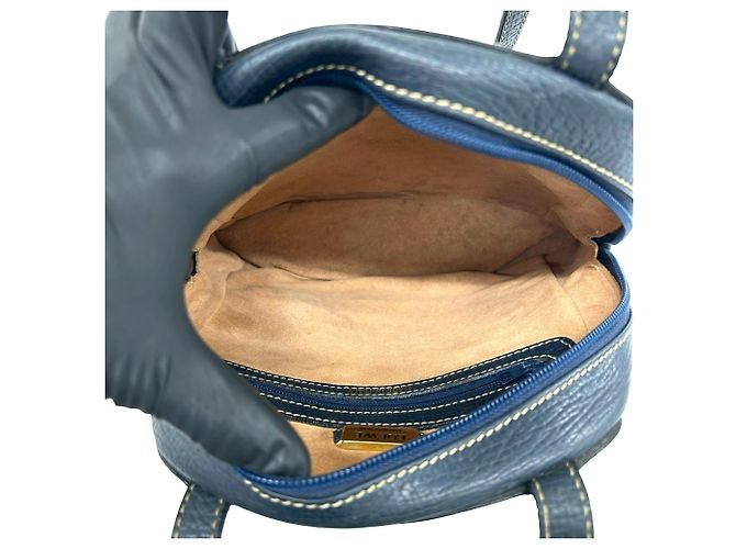 Loewe Vintage Logo Prägeleder Halb-Schultertasche Marineblau - Ansicht 9