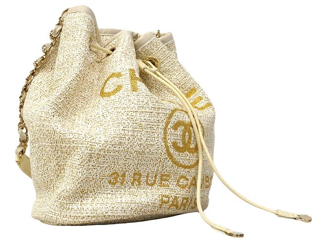 Borsa a tracolla con catena Chanel Deauville D'oro Crudo - vista 2