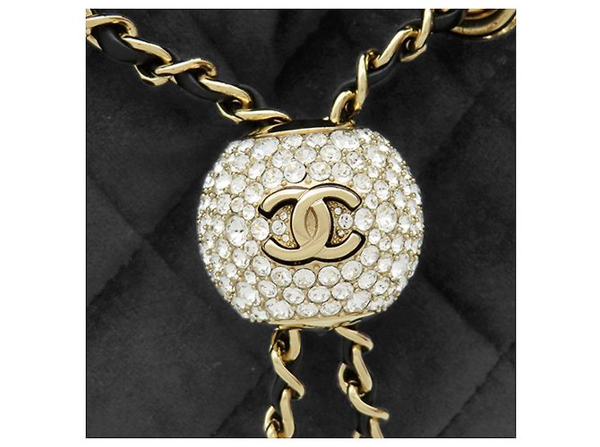 Borsa a secchiello Chanel Black Quilted Velvet Crystal Pearl Crush Nero - vista 8