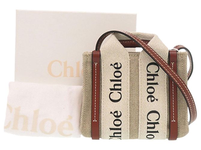 Borsa Chloé Beige Nano Canvas Woody - vista 12