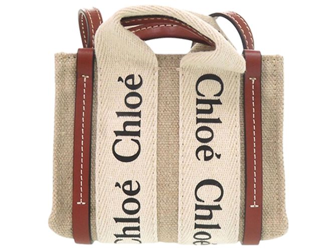 Borsa Chloé Beige Nano Canvas Woody - vista 2