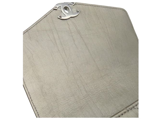 Chanel Bolsa Envelope Flap Data Center em couro de vitelo Chevron prateado com detalhes Small Prata - vista 9