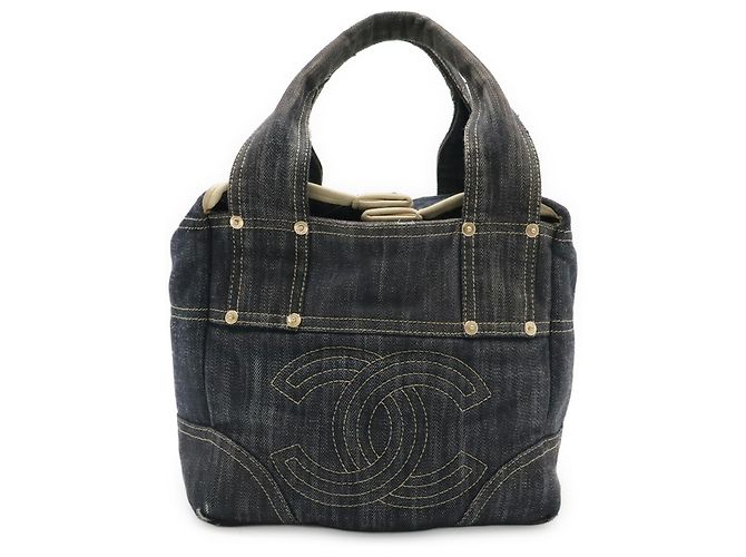 Borsa Tote Chanel Sparkling Denim Coco Mark Blu - vista 2