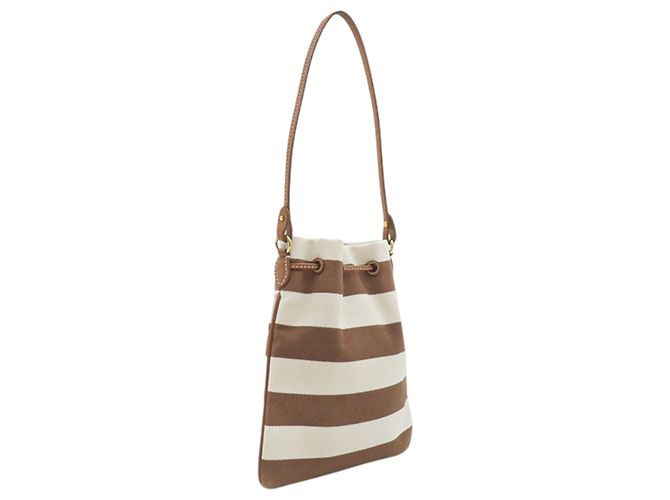 Borsa a coulisse in tela a righe marroni con logo Miu Miu Marrone - vista 2