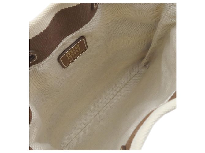 Borsa a coulisse in tela a righe marroni con logo Miu Miu Marrone - vista 4