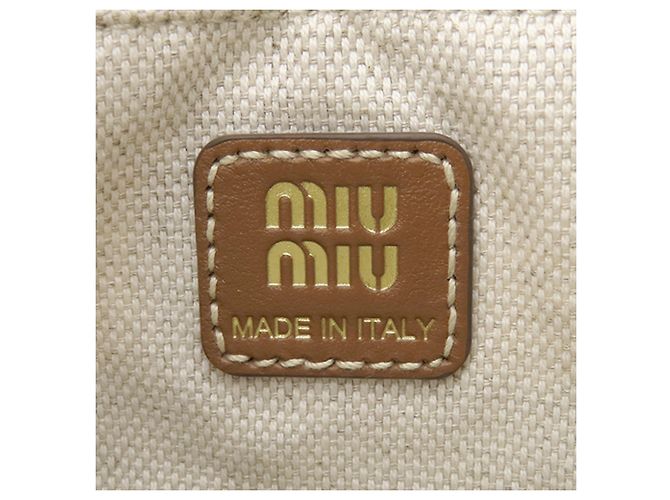 Borsa a coulisse in tela a righe marroni con logo Miu Miu Marrone - vista 5