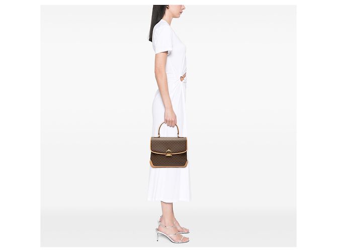 Céline Celine Top Handle Tasche aus braunem Macadam beschichtetem Canvas - Ansicht 6