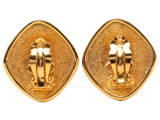 Orecchini Chanel Gold CC placcati oro e diamanti a clip D'oro - vista 2