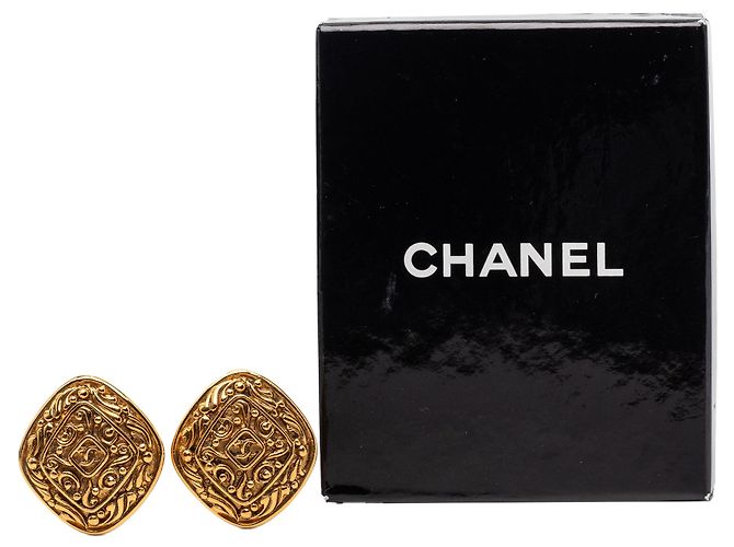 Orecchini Chanel Gold CC placcati oro e diamanti a clip D'oro - vista 4