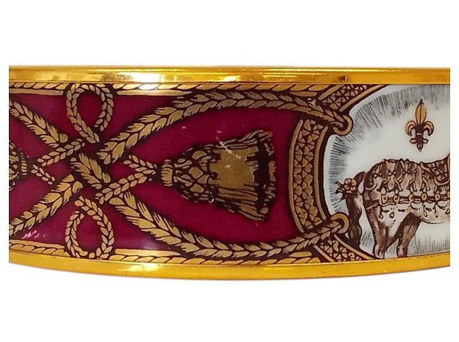 Hermès Bracciale in smalto Hermes Enamel GM Cheval in Bordeaux Bianco Bordò - vista 11