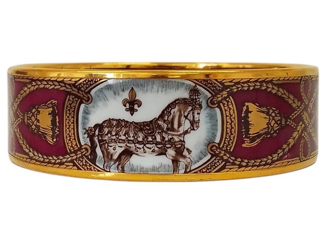 Hermès Bracciale in smalto Hermes Enamel GM Cheval in Bordeaux Bianco Bordò - vista 3