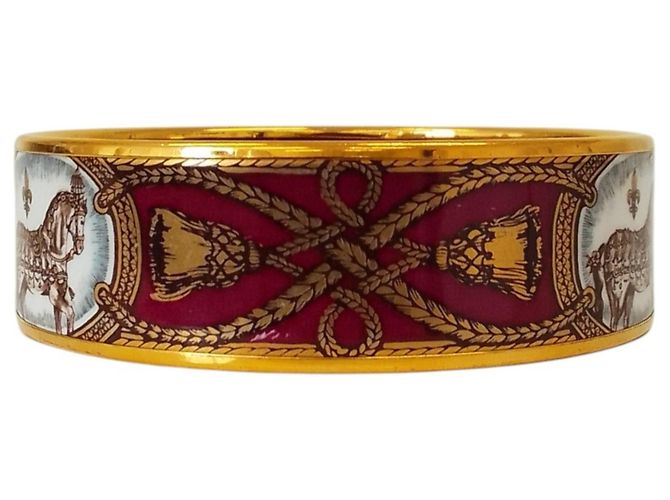 Hermès Bracciale in smalto Hermes Enamel GM Cheval in Bordeaux Bianco Bordò - vista 4