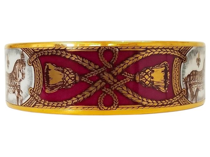 Hermès Bracciale in smalto Hermes Enamel GM Cheval in Bordeaux Bianco Bordò - vista 5