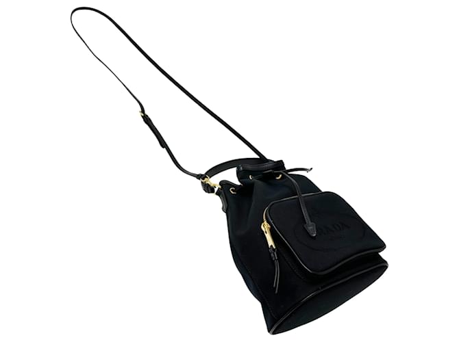 Jacquard Borsa in tela nera Prada Nero - vista 7